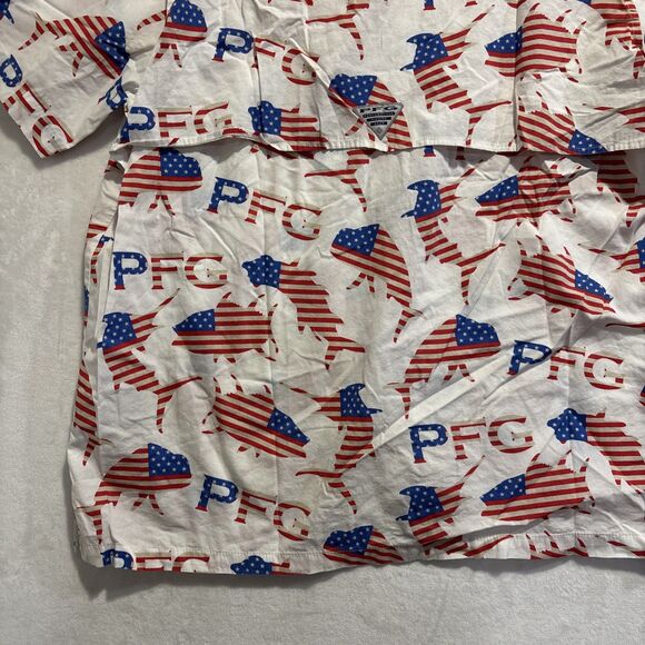 Columbia PFG American Flag Fish Shirt Men's Red White Blue Short Sleeve Large - Picture 10 of 14